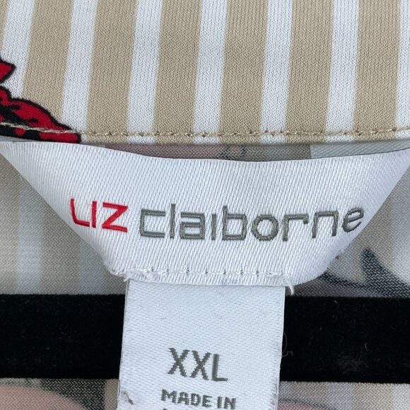 Liz Claiborne Womens Plus XXL Floral Stripe Tunic Top Stretch Short Sleeve Shirt - Picture 3 of 9